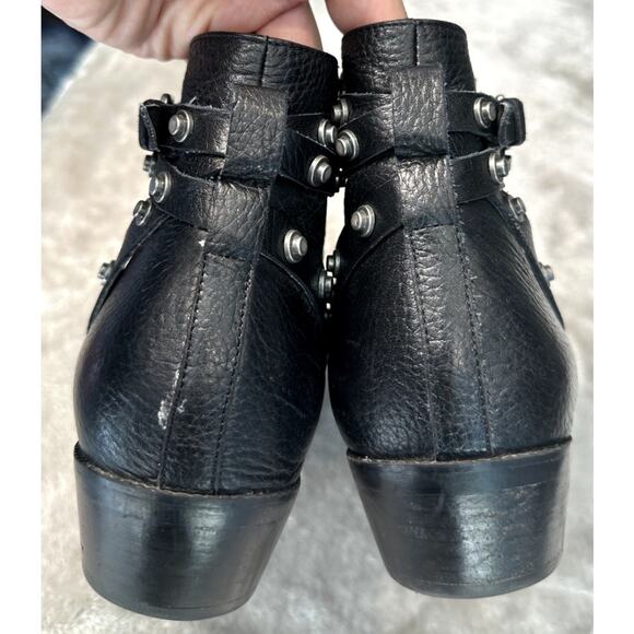 Halogen Black Leather Studded Strap Detail Side Zip Biker Ankle Boots Size 9 - Picture 4 of 7